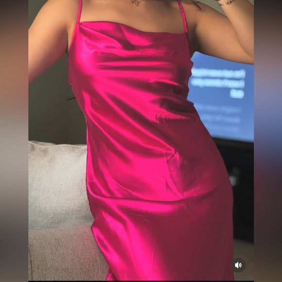 Sleek Pink Satin Slip Dress - Picture 3 of 3